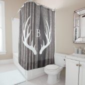 White Deer Antlers Weathered Wood Monogram Douchegordijn (In situ)