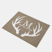 White Deer Buck Antlers & Faux Burlap Familienaam Deurmat (Schuin)
