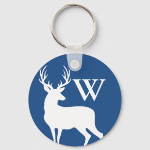 White Deer Buck Silhouette White Initiaal Letter Sleutelhanger