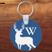 White Deer Buck Silhouette White Initiaal Letter Sleutelhanger (Voorkant)