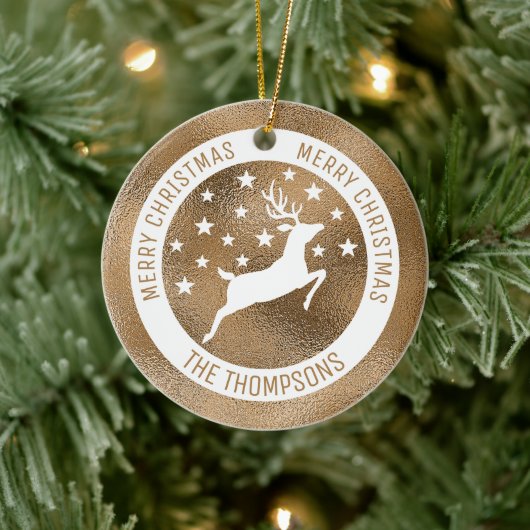 White Deer - Faux Golden Folie look (geen echte Fo Keramisch Ornament (Boom)