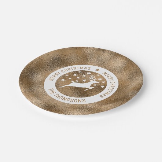 White Deer - Faux Golden Folie look (geen echte Fo Papieren Bordje (Gekanteld)