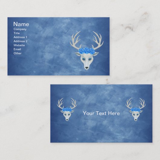 White Deer Head Antlers Mysterious Face Rozen Blue Visitekaartje (Voorkant / Achterkant)