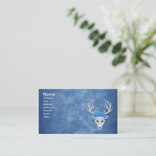 White Deer Head Antlers Mysterious Face Rozen Blue Visitekaartje (Staand voorkant)