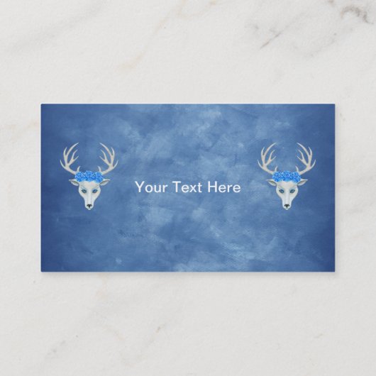 White Deer Head Antlers Mysterious Face Rozen Blue Visitekaartje (Achterkant)