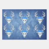 White Deer Head Antlers  Rozen Misty Blues Inpakpapier Vel (Voorkant)