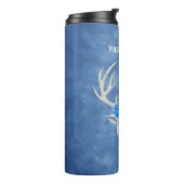 White Deer Head Antlers Rozen Mysterious Face Blue Thermosbeker (Gedraaid links)