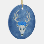  White Deer Head Antlers Rozen op blauw Keramisch Ornament (Rechts)