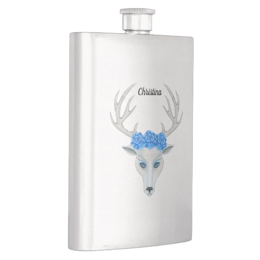 White Deer Head Antlers Vibrant Blue Eyes Rozen Flacon (Rechts)
