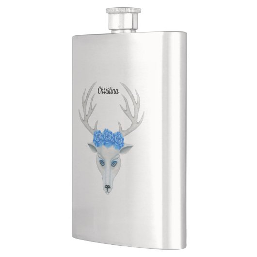 White Deer Head Antlers Vibrant Blue Eyes Rozen Flacon (Links)