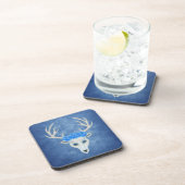 White Deer Head Blue Mysterious Eyes Antlers Rozen Bier Onderzetter (Rechterzijde)