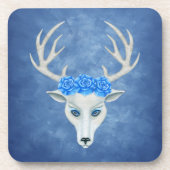 White Deer Head Blue Mysterious Eyes Antlers Rozen Bier Onderzetter (Voorkant)