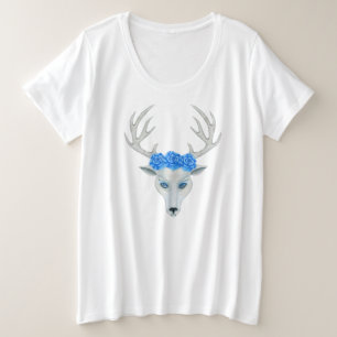 White Deer Head Face Antlers Blue Rozen Grote Maat T-shirt
