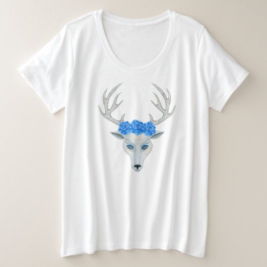 White Deer Head  Face Antlers Blue Rozen Grote Maat T-shirt (Design voorkant)