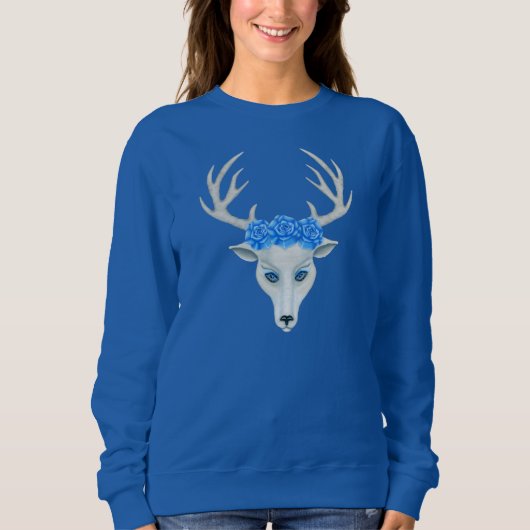 White Deer Head Mysterious Blue Eyes Antlers Rozen Trui (Voorkant)