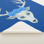 White Deer Head Mysterious Face Antlers Blue Rozen Sherpa Deken (3/4)