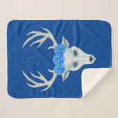 White Deer Head Mysterious Face Antlers Blue Rozen Sherpa Deken (Voorkant (horizontaal))