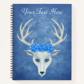 White Deer Head Mysterious Face Antlers Rozen Blue Notitieboek (Voorkant)