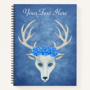 White Deer Head Mysterious Face Antlers Rozen Blue Notitieboek