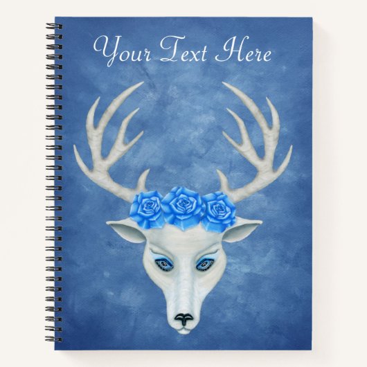 White Deer Head Mysterious Face Antlers Rozen Blue Notitieboek (Voorkant)