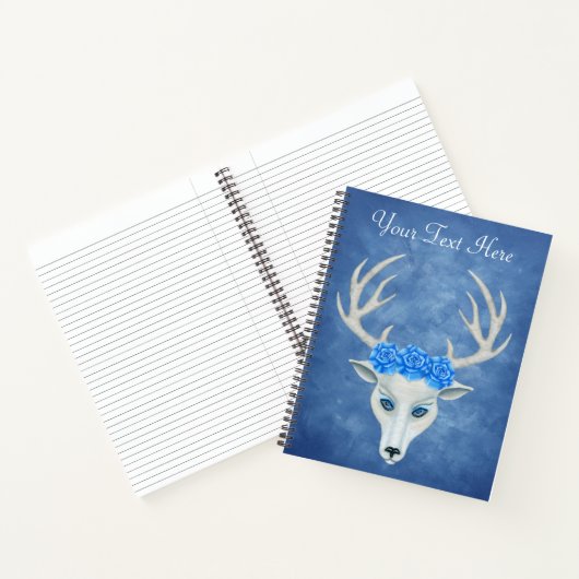 White Deer Head Mysterious Face Antlers Rozen Blue Notitieboek (Binnen)