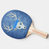 White Deer Head Mysterious Face Antlers Rozen Blue Tafeltennisbatje (Zijkant)