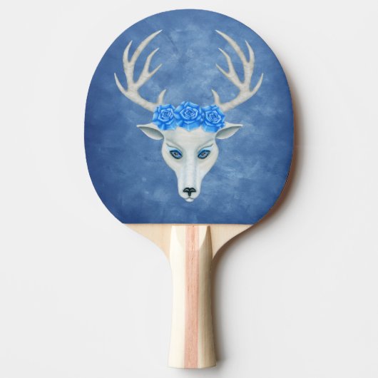 White Deer Head Mysterious Face Antlers Rozen Blue Tafeltennisbatje (Voorkant)