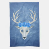 White Deer Head Mysterious Face Blue Eyes Rozen Theedoek (Verticaal)
