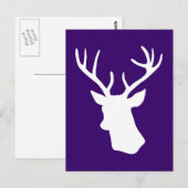 White Deer Head Silhouette - Donker Paars Briefkaart (Voorkant / Achterkant)