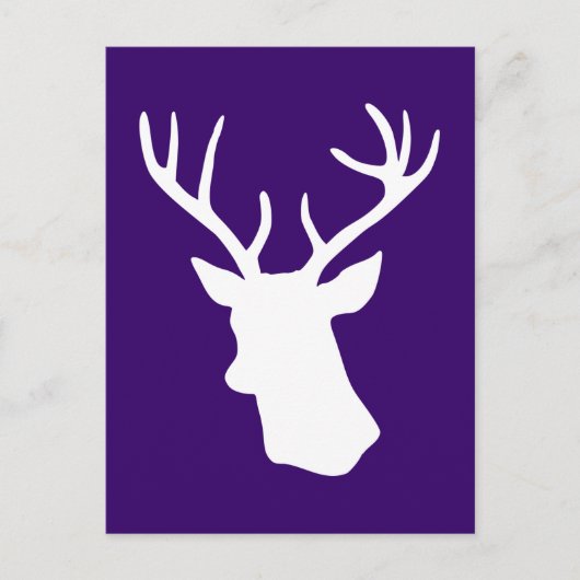 White Deer Head Silhouette - Donker Paars Briefkaart (Voorkant)