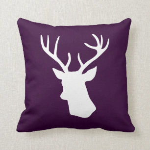 White Deer Head Silhouette - Donker Paars Kussen