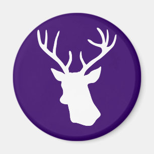 White Deer Head Silhouette - Donker Paars Magneet