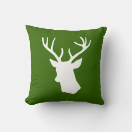 White Deer Head Silhouette - groen Kussen