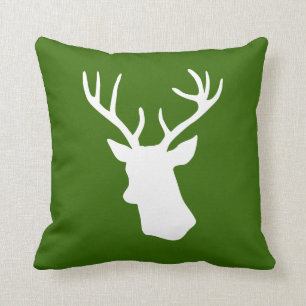 White Deer Head Silhouette - groen Kussen