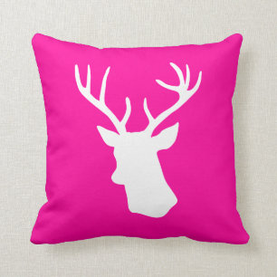 White Deer Head Silhouette - Hot Pink Kussen