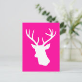 White Deer Head Silhouette - hot roze Briefkaart (Staand voorkant)