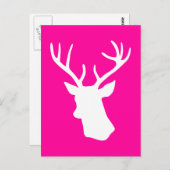 White Deer Head Silhouette - hot roze Briefkaart (Voorkant / Achterkant)
