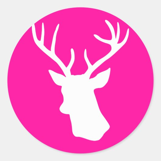 White Deer Head Silhouette - hot roze Ronde Sticker (Voorkant)