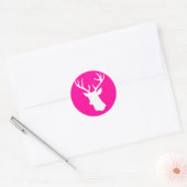 White Deer Head Silhouette - hot roze Ronde Sticker (Envelop)