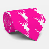 White Deer Head Silhouette - hot roze Stropdas (Opgerold)