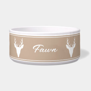 White Deer Head Silhouette op beige en op maat gem Voerbakje