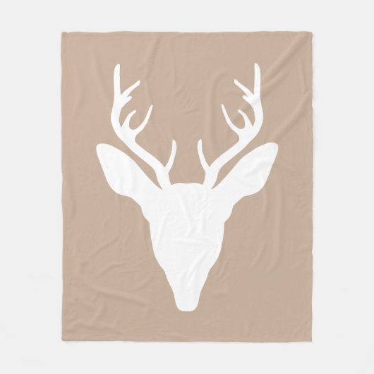 White Deer Head Silhouette op beige Fleece Deken (Voorkant)