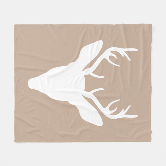 White Deer Head Silhouette op beige Fleece Deken (Voorkant (Horizontaal))