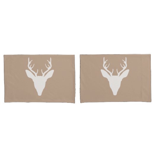 White Deer Head Silhouette op beige Kussensloop (Voorkant-Set)