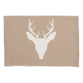 White Deer Head Silhouette op beige Kussensloop (Voorkant-Links)