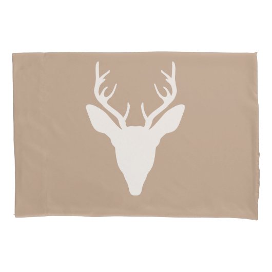 White Deer Head Silhouette op beige Kussensloop (Voorkant-Links)