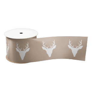 White Deer Head Silhouette op beige Satijnen Lint