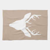 White Deer Head Silhouette op beige Theedoek (Horizontaal)