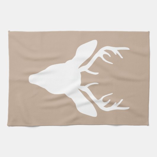 White Deer Head Silhouette op beige Theedoek (Horizontaal)