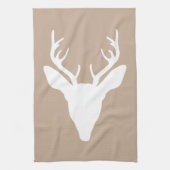 White Deer Head Silhouette op beige Theedoek (Verticaal)